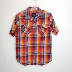 Prana men's organic cotton blend bright orange plaid button up